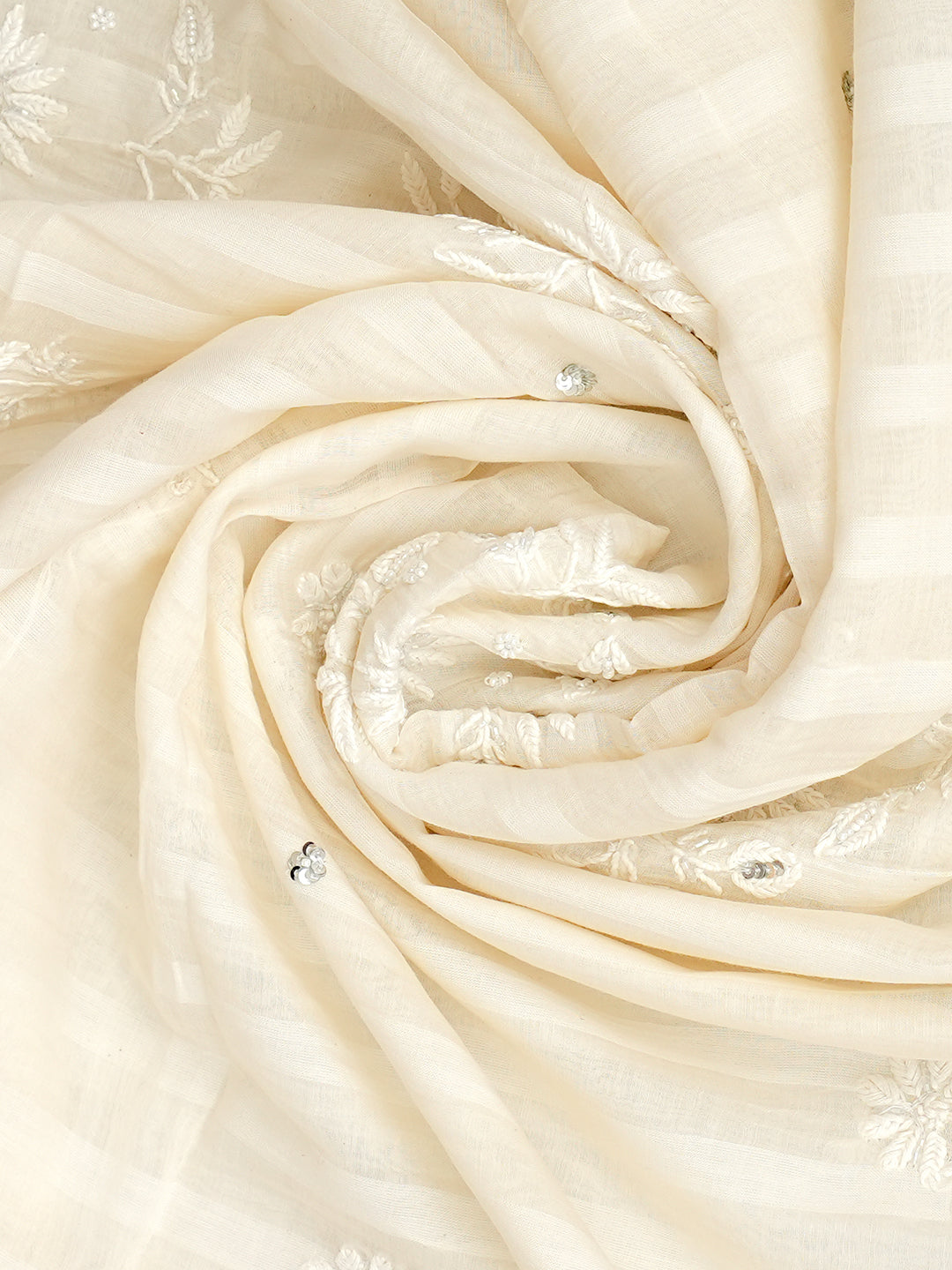 Ada Hand Embroidered Off-White Chanderi Lucknowi Chikankari Unstitched Kurta Dupatta Set With Pearl Work 01A973910