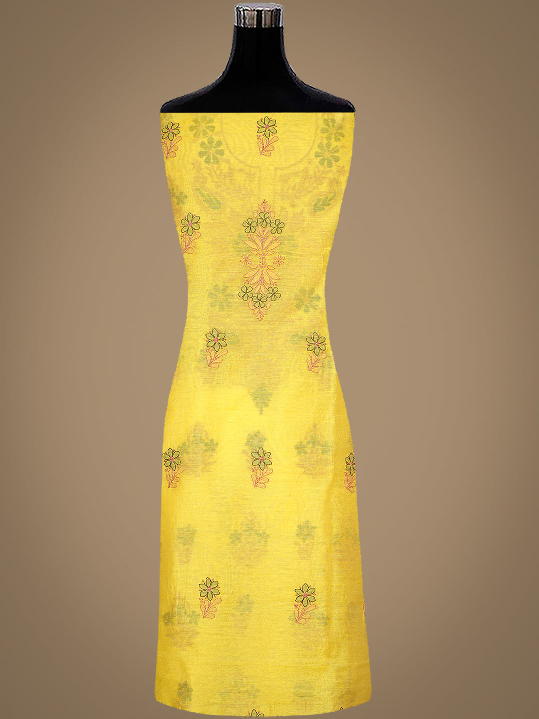 Ada Hand Embroidered Yellow Chanderi Lucknowi Chikankari Unstitched Kurta Dupatta Set 01A1014812