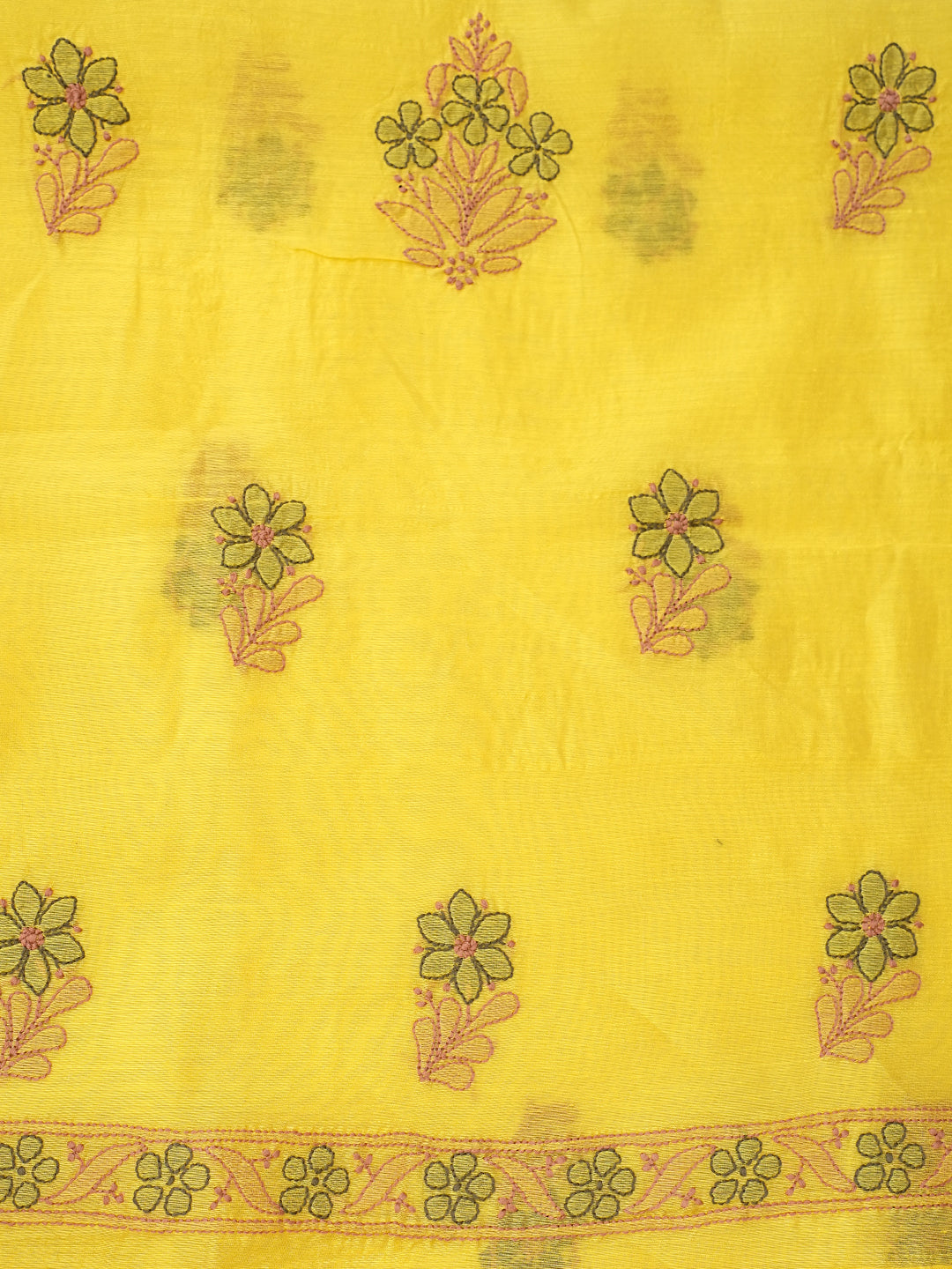 Ada Hand Embroidered Yellow Chanderi Lucknowi Chikankari Unstitched Kurta Dupatta Set 01A1014812