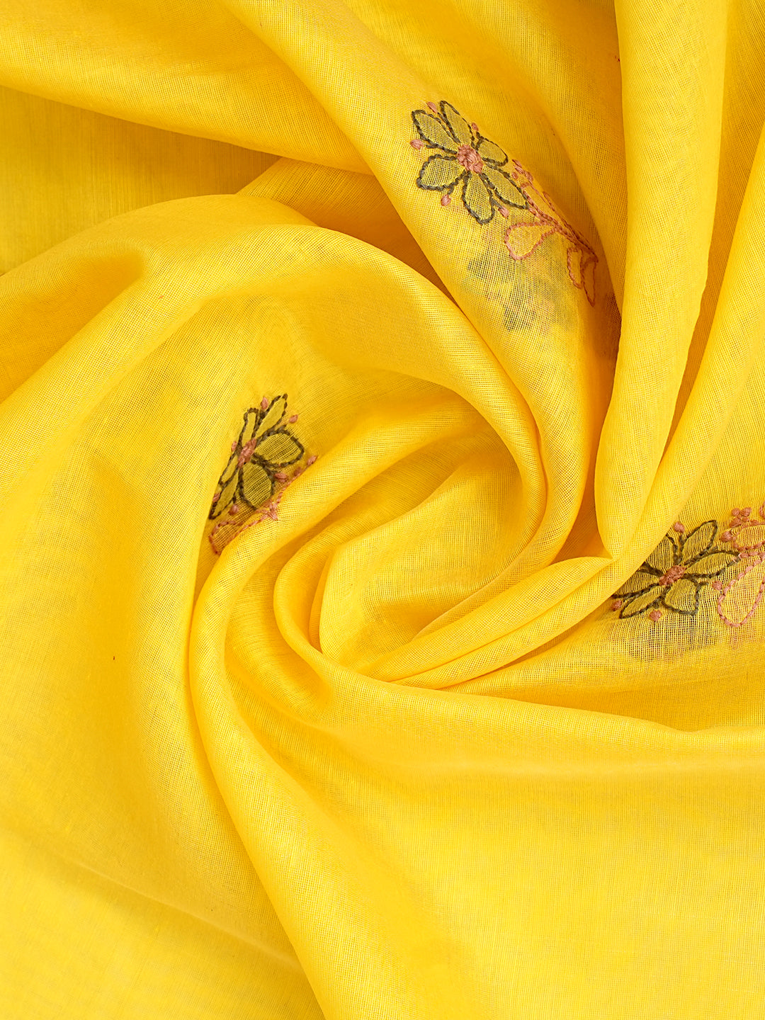 Ada Hand Embroidered Yellow Chanderi Lucknowi Chikankari Unstitched Kurta Dupatta Set 01A1014812