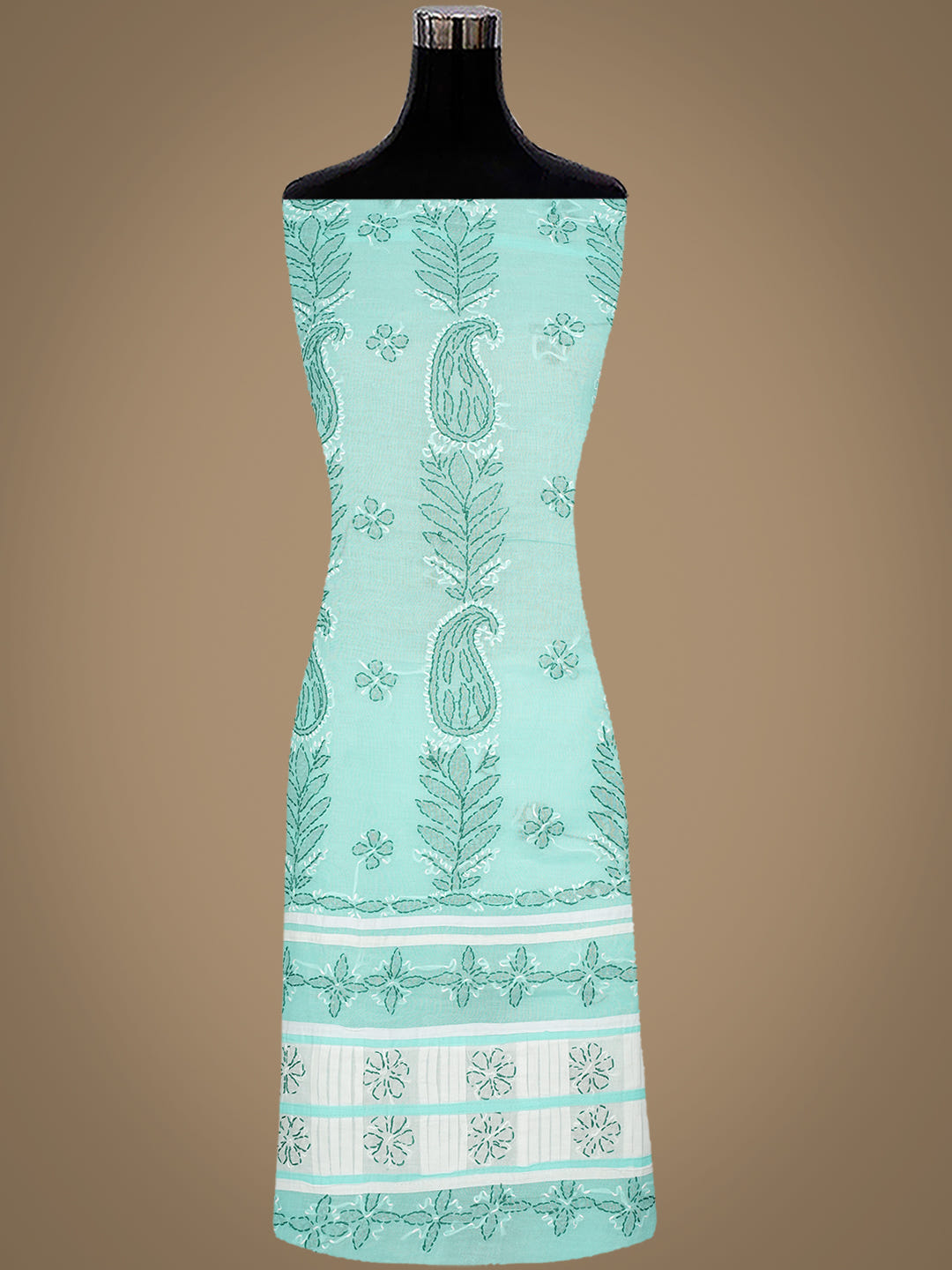 Ada Hand Embroidered Sea Green Cotton Lucknowi Chikankari Unstitched Suit Piece With Chiffon Dupatta 01A935700_3