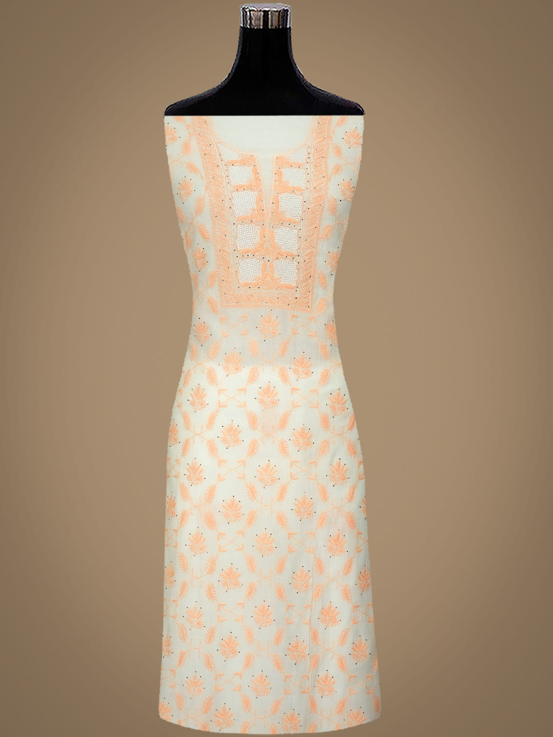 Ada Hand Embroidered White Chanderi Lucknowi Chikankari Unstitched Kurta Dupatta Set With Mukaish/Muqaish Work 01A396156