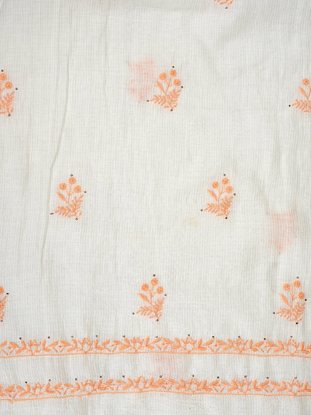 Ada Hand Embroidered White Chanderi Lucknowi Chikankari Unstitched Kurta Dupatta Set With Mukaish/Muqaish Work 01A396156