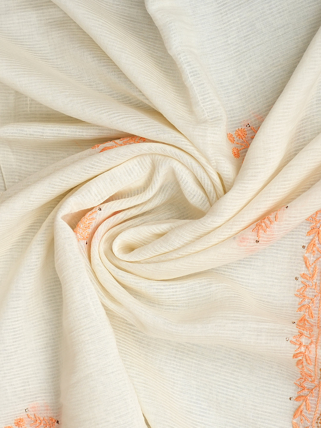 Ada Hand Embroidered White Chanderi Lucknowi Chikankari Unstitched Kurta Dupatta Set With Mukaish/Muqaish Work 01A396156
