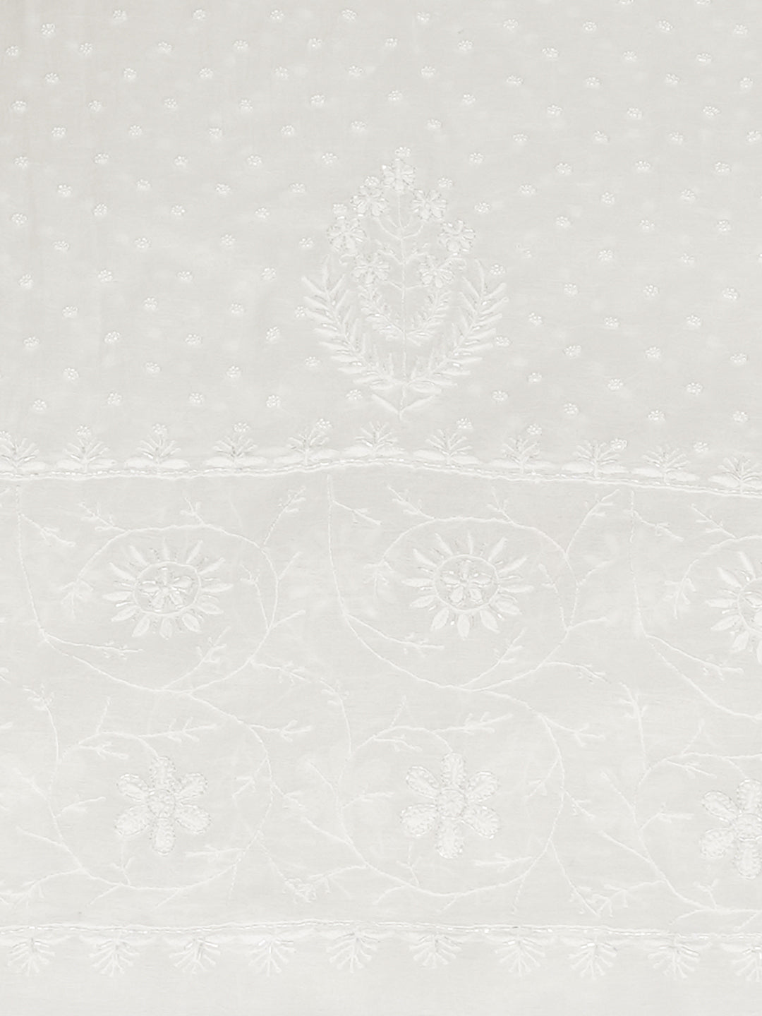 Ada Hand Embroidered White Chanderi Lucknowi Chikankari Unstitched Kurta Dupatta Set With Pearl & Cutdana Work 01A977152