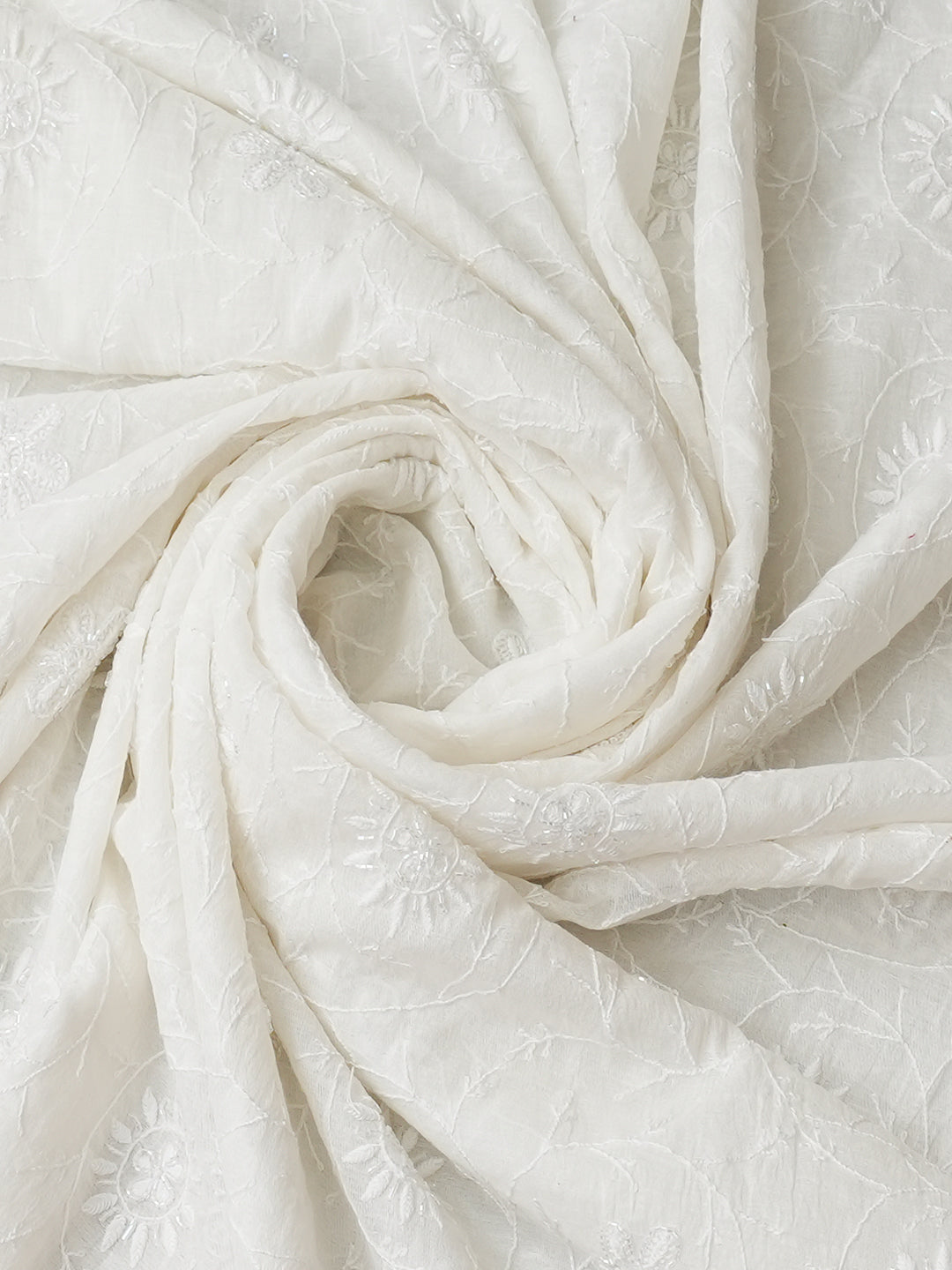 Ada Hand Embroidered White Chanderi Lucknowi Chikankari Unstitched Kurta Dupatta Set With Pearl & Cutdana Work 01A977152