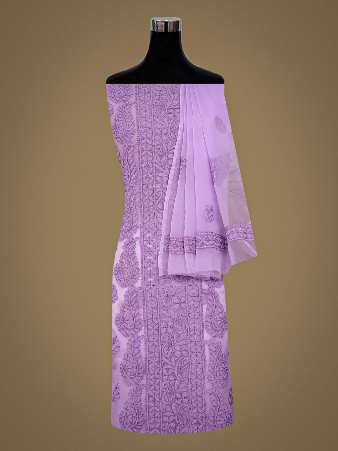 Ada Hand Embroidered Mauve Faux Georgette Lucknowi Chikankari Unstitched Suit Piece 01A923853