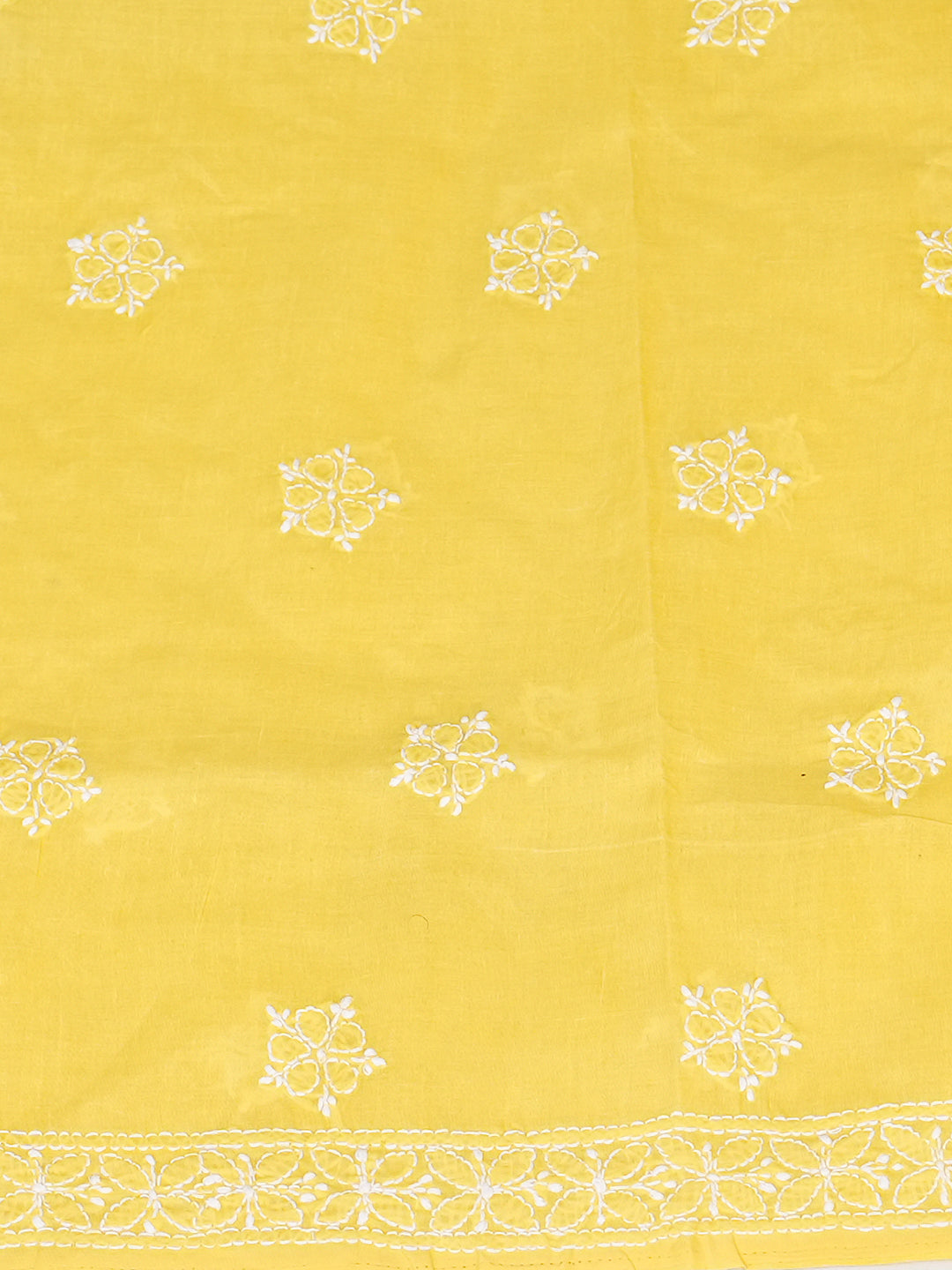 Ada Hand Embroidered Yellow Cotton Lucknowi Chikankari Unstitched Suit Piece With Chiffon Dupatta A211363