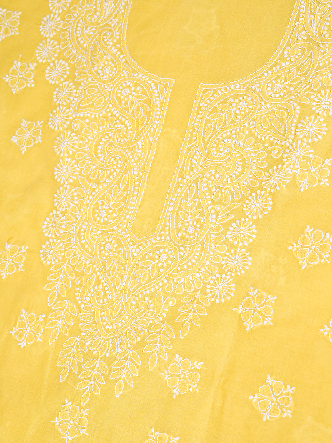 Ada Hand Embroidered Yellow Cotton Lucknowi Chikankari Unstitched Suit Piece With Chiffon Dupatta A211363
