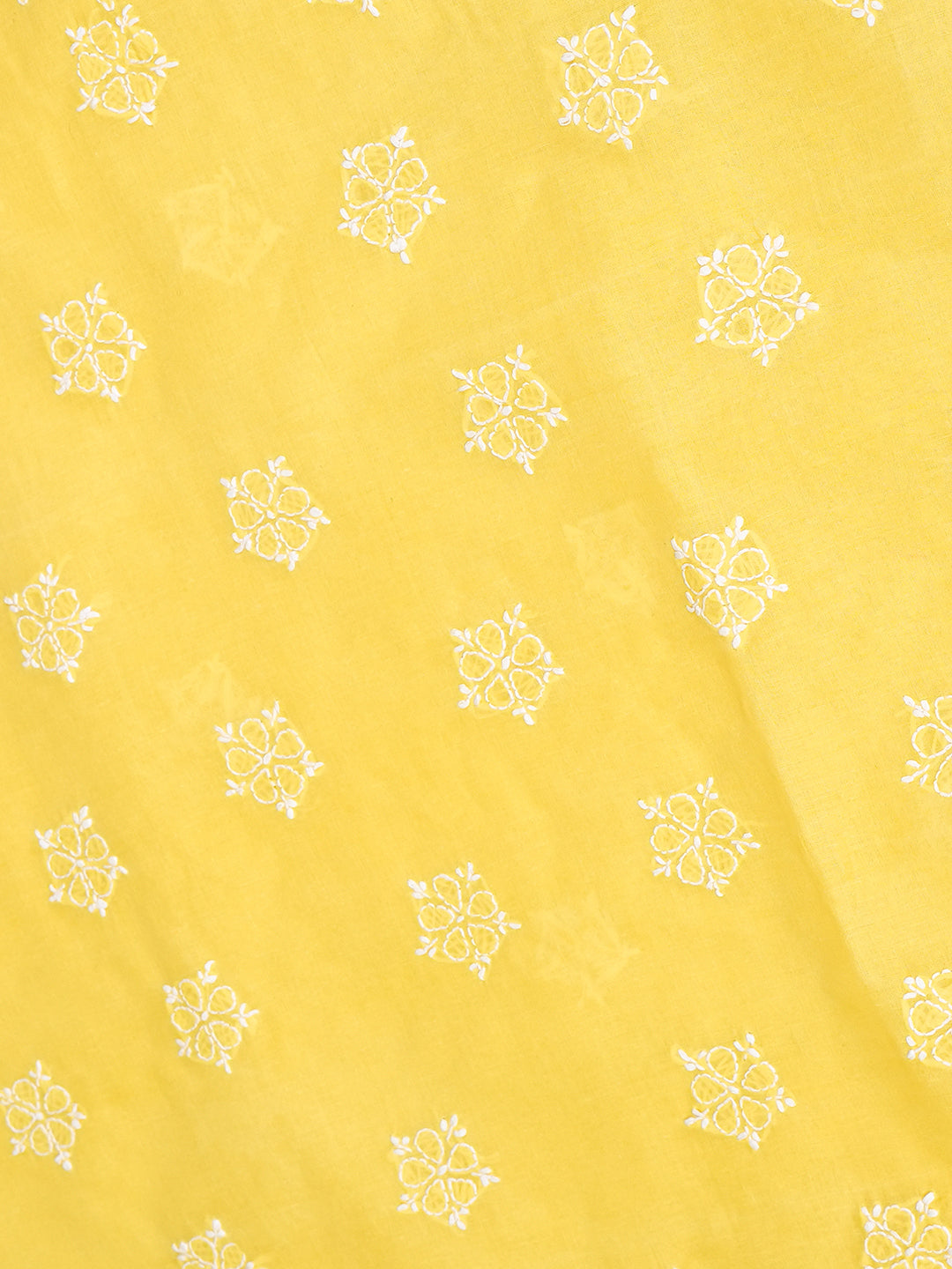 Ada Hand Embroidered Yellow Cotton Lucknowi Chikankari Unstitched Suit Piece With Chiffon Dupatta A211363