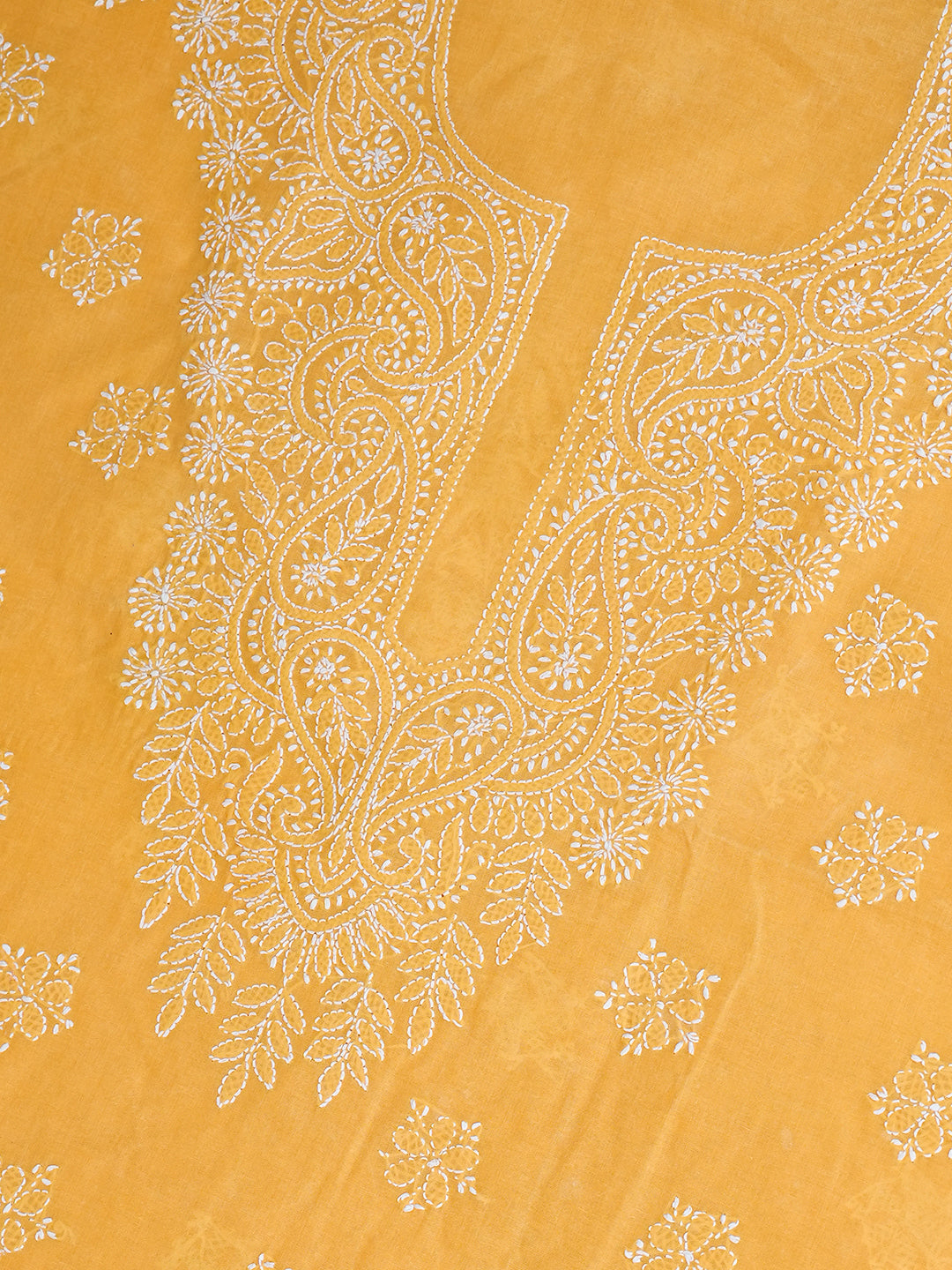 Ada Hand Embroidered Mustard Cotton Lucknowi Chikankari Unstitched Suit Piece With Chiffon Dupatta A211368