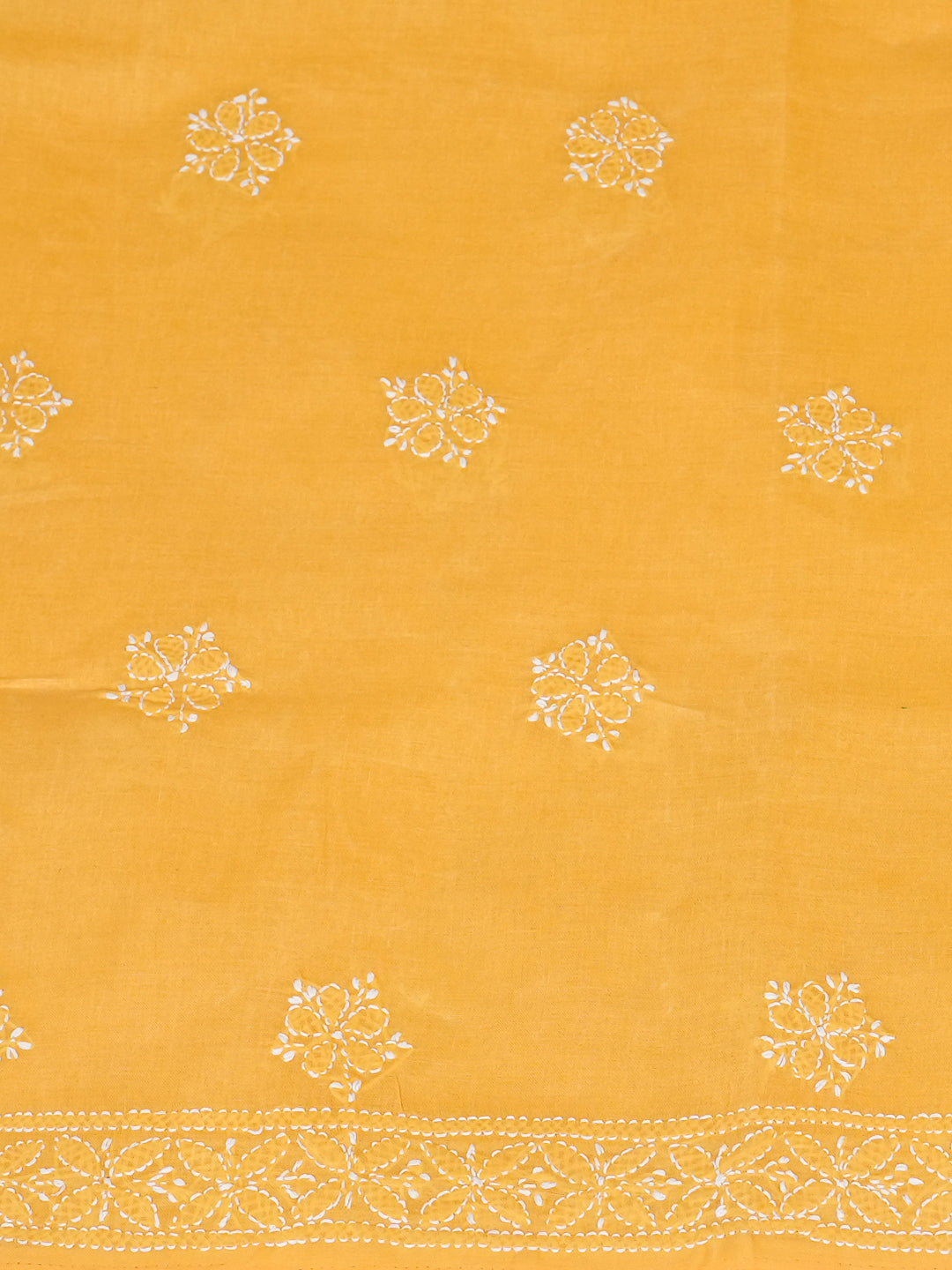 Ada Hand Embroidered Mustard Cotton Lucknowi Chikankari Unstitched Suit Piece With Chiffon Dupatta A211368