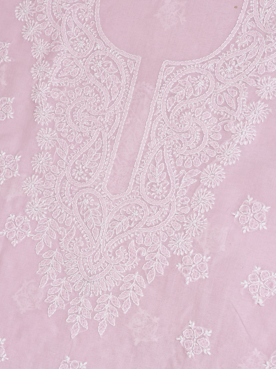 Ada Hand Embroidered Pink Cotton Lucknowi Chikankari Unstitched Suit Piece With Chiffon Dupatta A211369
