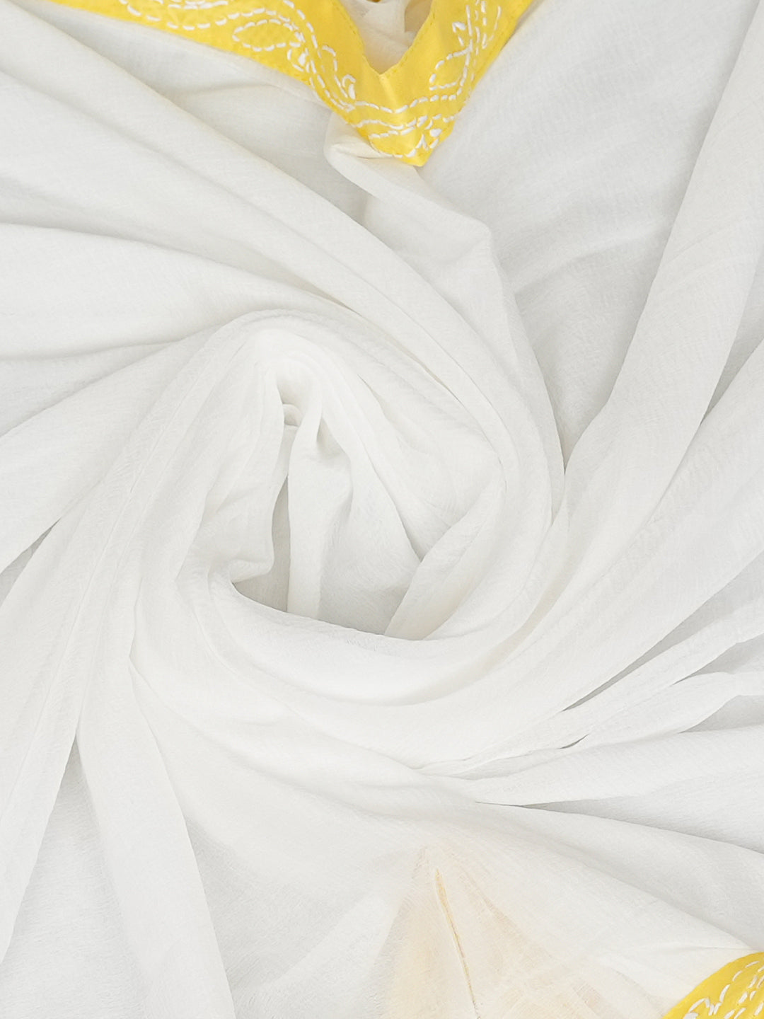 Ada Hand Embroidered Yellow Cotton Lucknowi Chikankari Unstitched Suit Piece With Chiffon Dupatta A211363