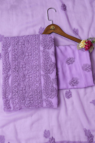 Ada Hand Embroidered Mauve Faux Georgette Lucknowi Chikankari Unstitched Suit Piece 01A923853