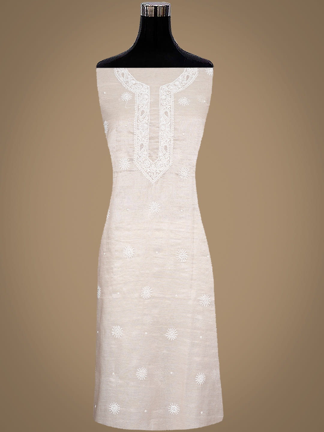 Ada Hand Embroidered Fawn Tissue Lucknowi Chikankari Unstitched Kurta With Cutdana Work 01A1000645