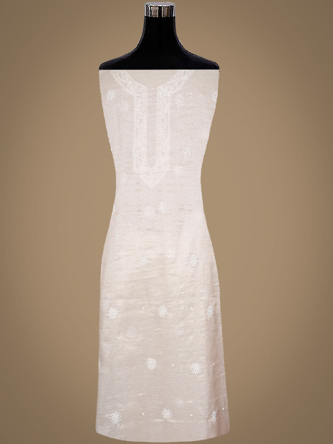 Ada Hand Embroidered Fawn Tissue Lucknowi Chikankari Unstitched Kurta With Cutdana Work 01A1000645