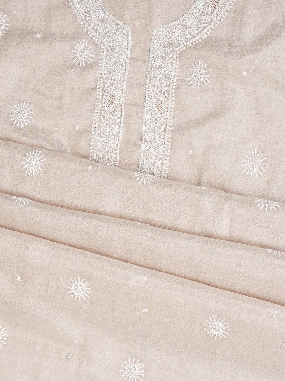 Ada Hand Embroidered Fawn Tissue Lucknowi Chikankari Unstitched Kurta With Cutdana Work 01A1000645