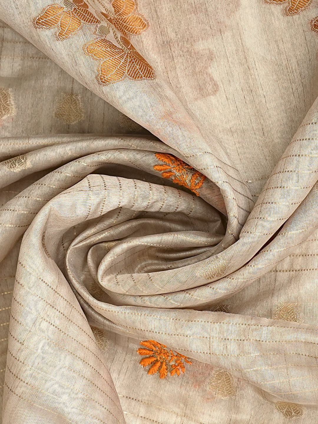 Ada Hand Embroidered Fawn Silk Lucknowi Chikankari Unstitched Kurta Dupatta Set 01A958724