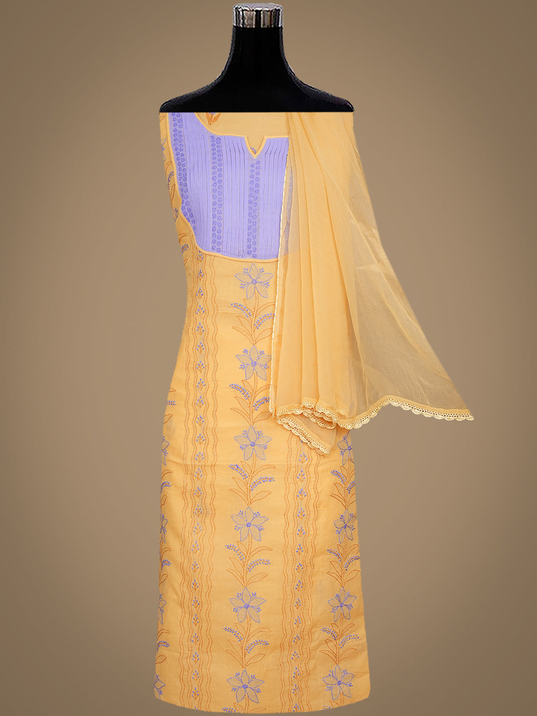 Ada Hand Embroidered Fawn Cotton Lucknowi Chikankari Unstitched Suit Piece 01A981443