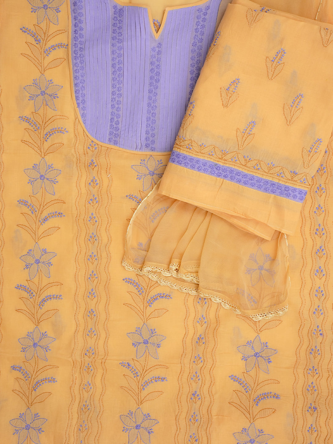 Ada Hand Embroidered Fawn Cotton Lucknowi Chikankari Unstitched Suit Piece 01A981443