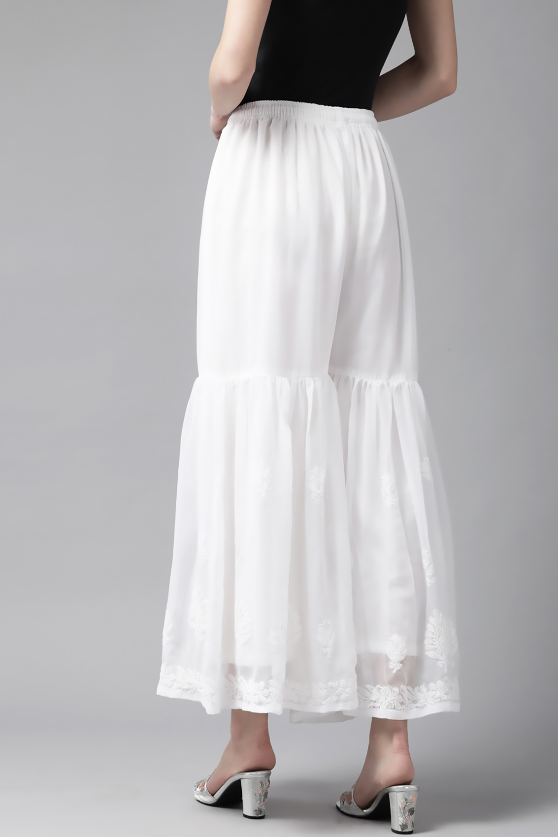 Ada Hand Embroidered White Georgette Lucknowi Chikankari Palazzo A711162