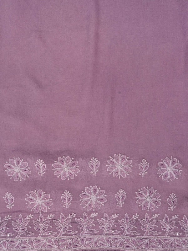 Ada Hand Embroidered Mauve Pure Georgette Lucknowi Chikankari Saree/Blouse with Pearl Work A534050