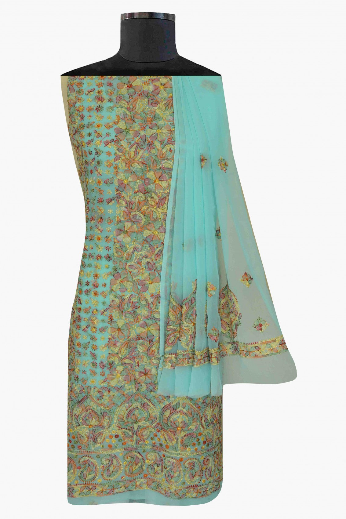 Ada Hand Embroidered Sea Green Georgette Lucknowi Chikankari Unstitched Suit Piece A211180