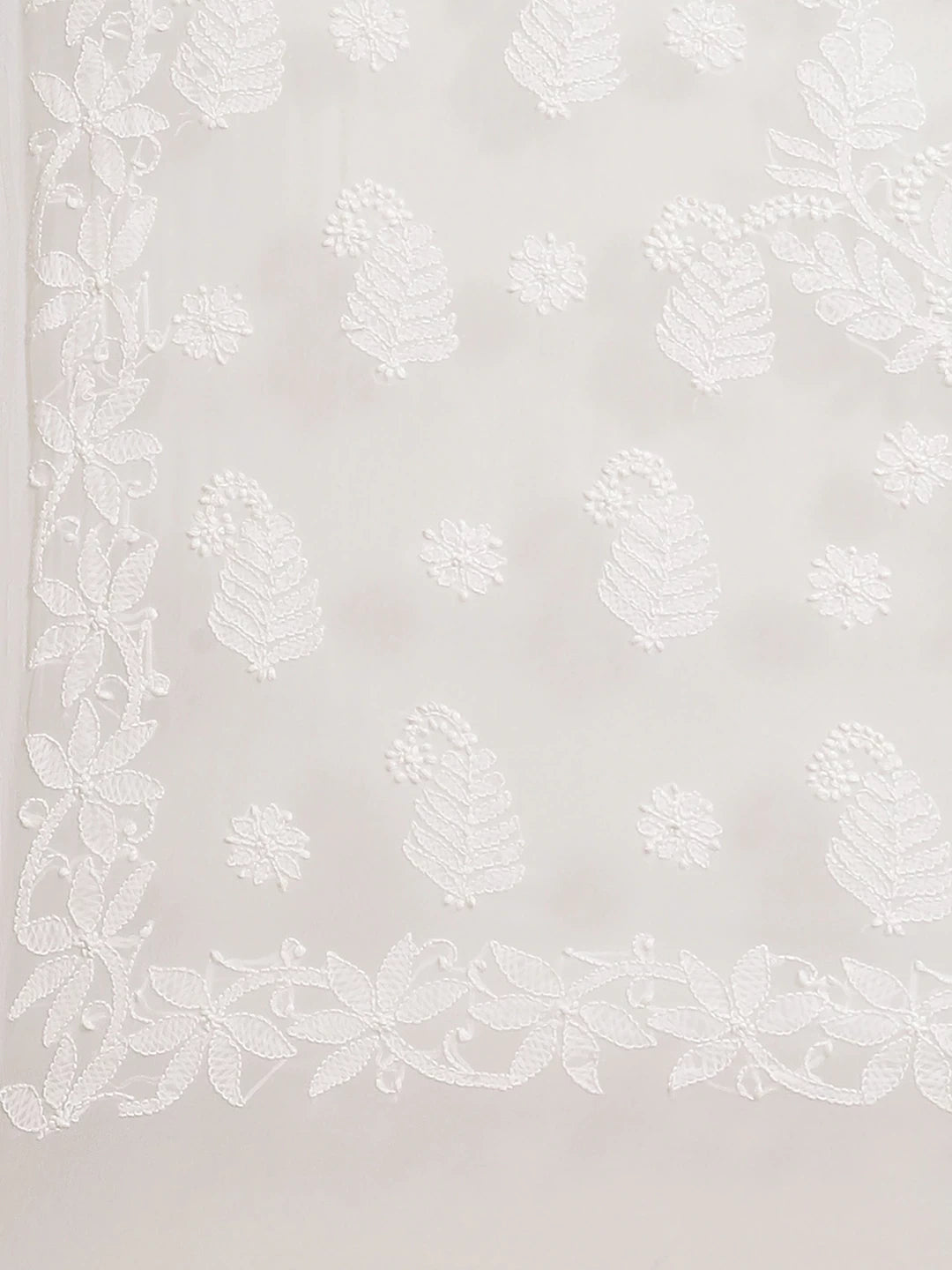 Ada Hand Embroidered White Georgette Lucknow Chikan Saree With Blouse - A130072