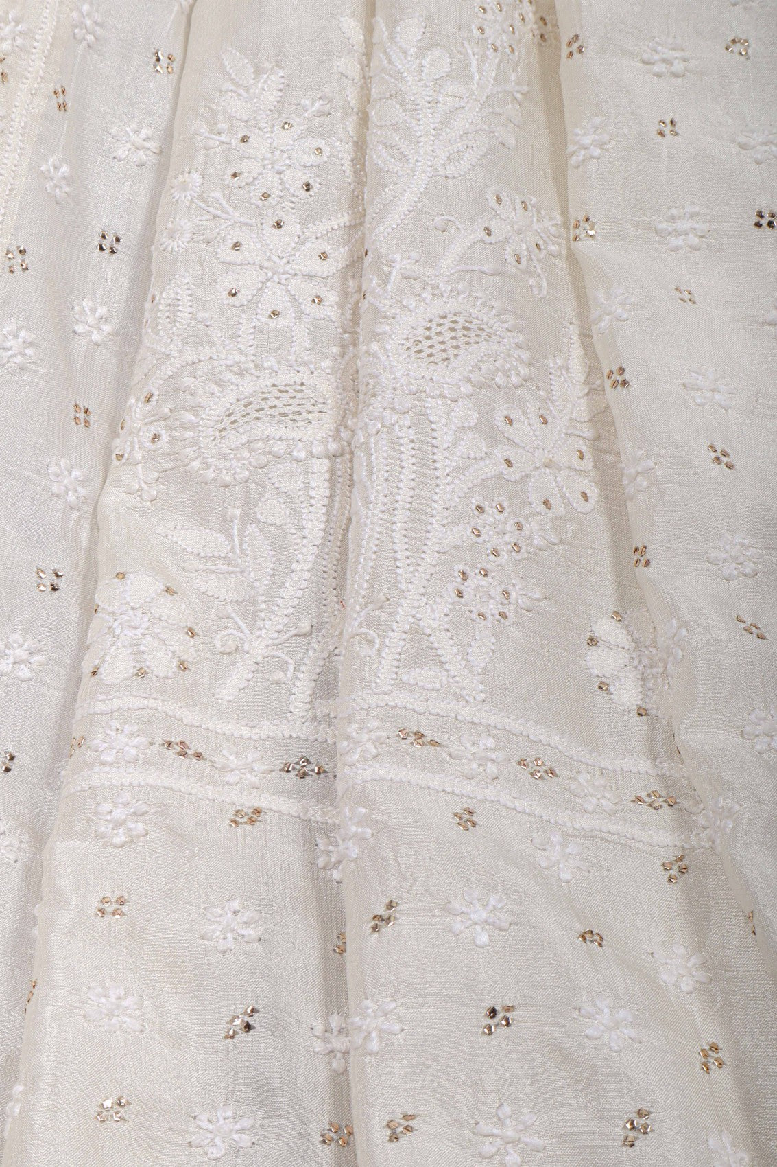 Ada Hand Embroidered White Chanderi Lucknowi Chikankari Dupatta With Muqaish Work 01A124736