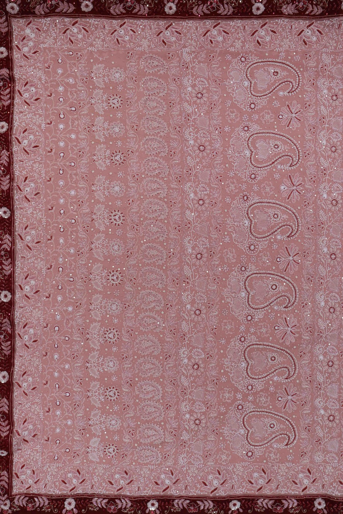 Ada Hand Embroidered Onion Pink Pure Georgette Lucknowi Chikankari Saree/Blouse With Cutdana Work 01A114645