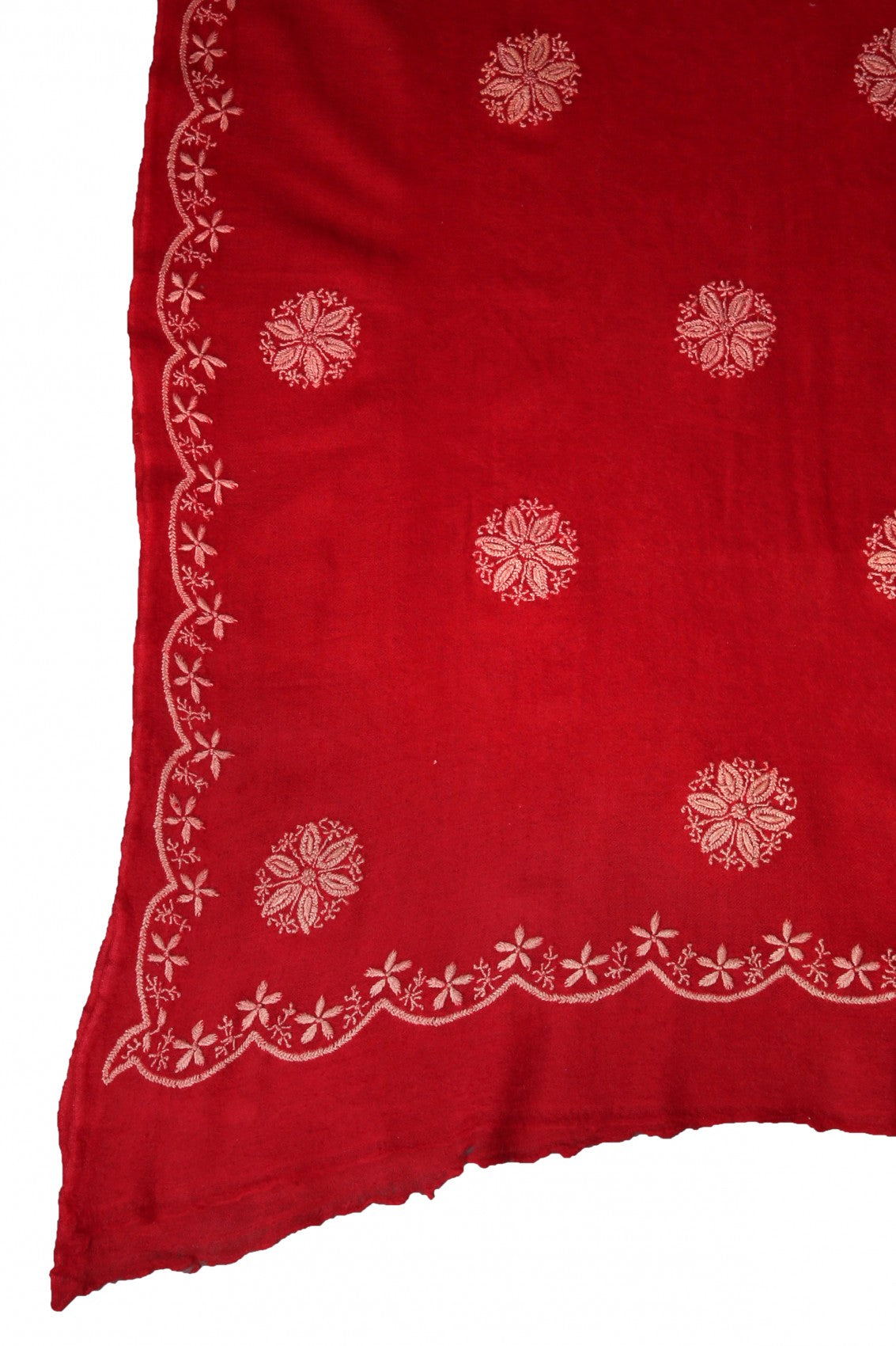 Ada Hand Embroidered Red Woolen Lucknowi Chikankari Stole 01A125930