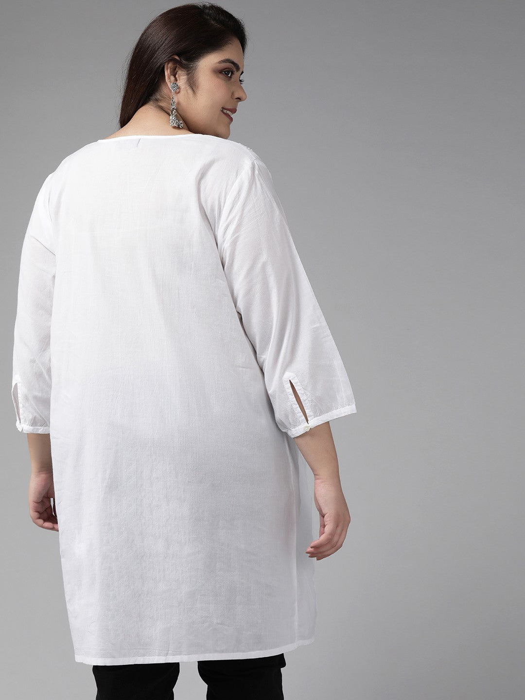 Ada Hand Embroidered White Cotton Lucknowi Chikankari Straight Kurti A390224
