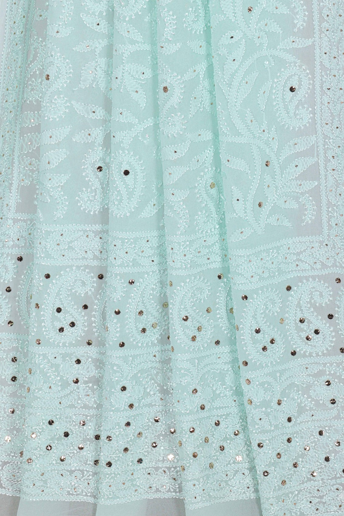 Ada Hand Embroidered Mint Green Pure Georgette Lucknowi Chikankari Dupatta With Muqaish Work 01A177545