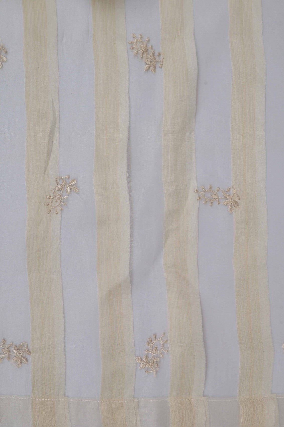 Ada Hand Embroidered Cream Silk Lucknowi Chikan Semi stitched Kurta Piece A623429