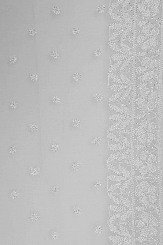 Ada Hand Embroidered White Georgette Lucknowi Chikankari Saree With Blouse A588638