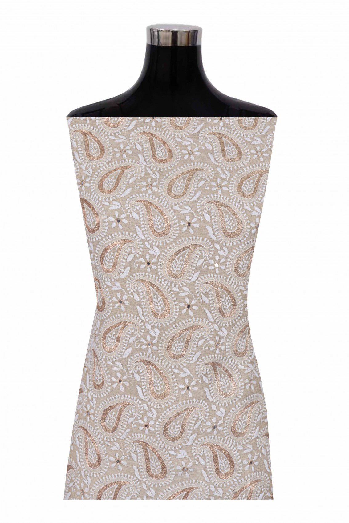 Ada Hand Embroidered Natural Fawn Tissue Lucknowi Chikankari Unstitched Kurta Piece With Zari Work 01A216075