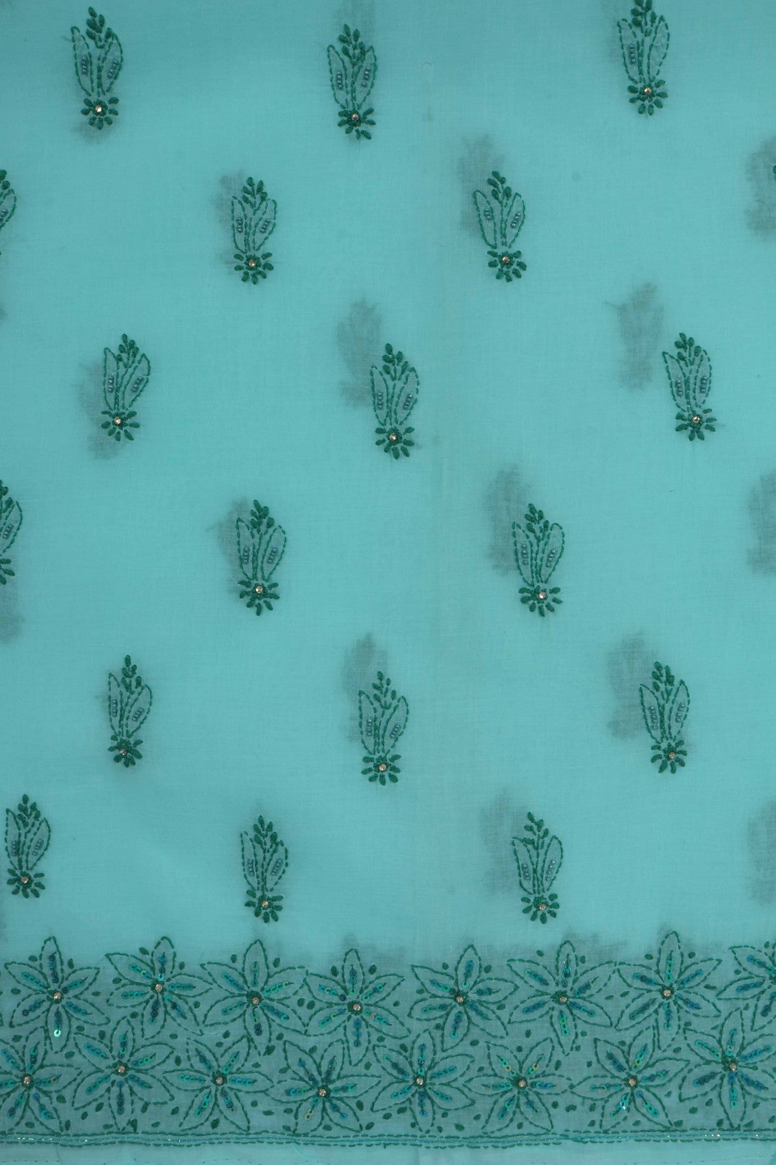 Ada Hand Embroidered Sea Green Cotton Lucknowi Chikan Unstitched Suit Piece With Pearl Work A51520