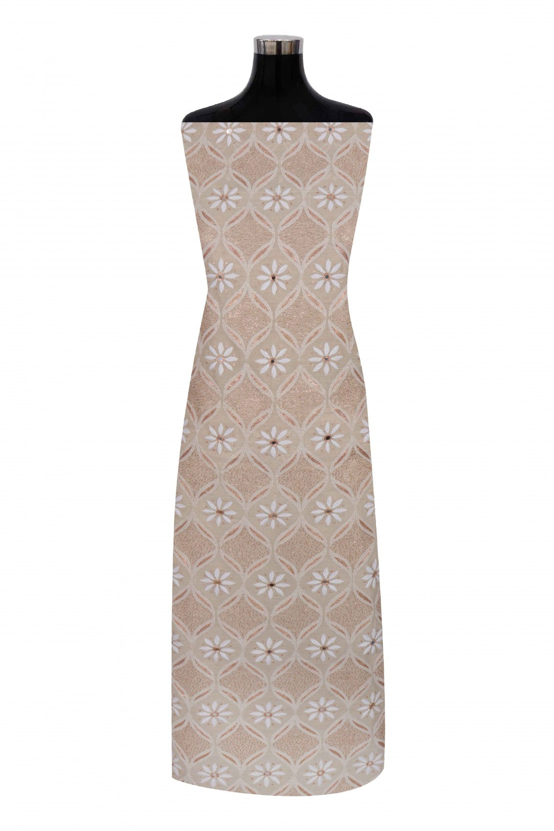Ada Hand Embroidered Natural Light Fawn Tissue Lucknowi Chikankari Unstitched Suit Piece With Zari Work 01A42153