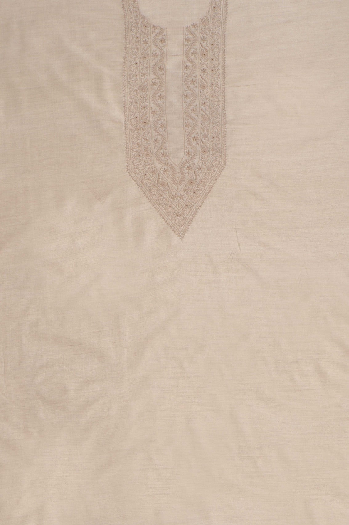 Ada Hand Embroidered Natural Fawn Silk Lucknowi Chikankari Men's Kurta Piece 01A215562