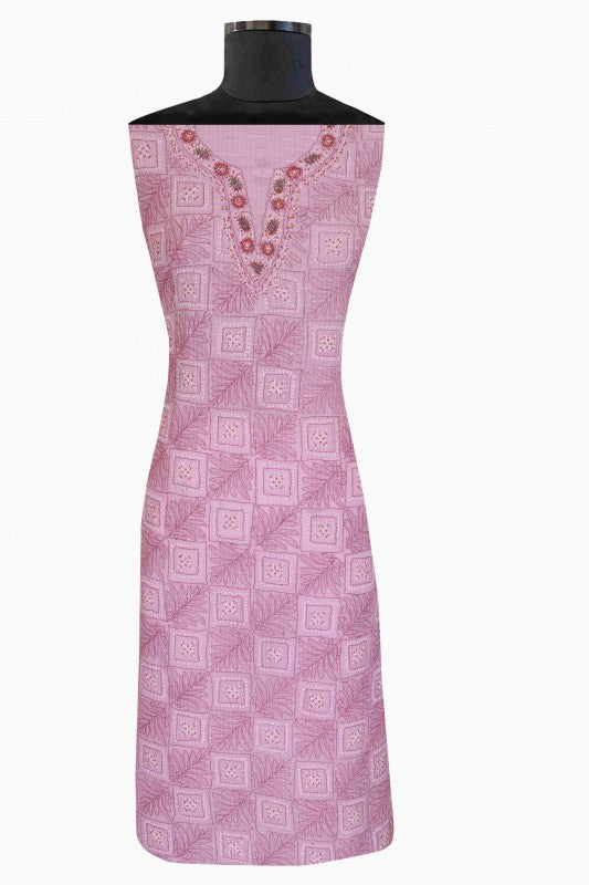 Ada Hand Embroidered Lavender Cotton Lucknowi Chikan Unstitched Suit Piece With Pearl & Sequinned Work -A461847