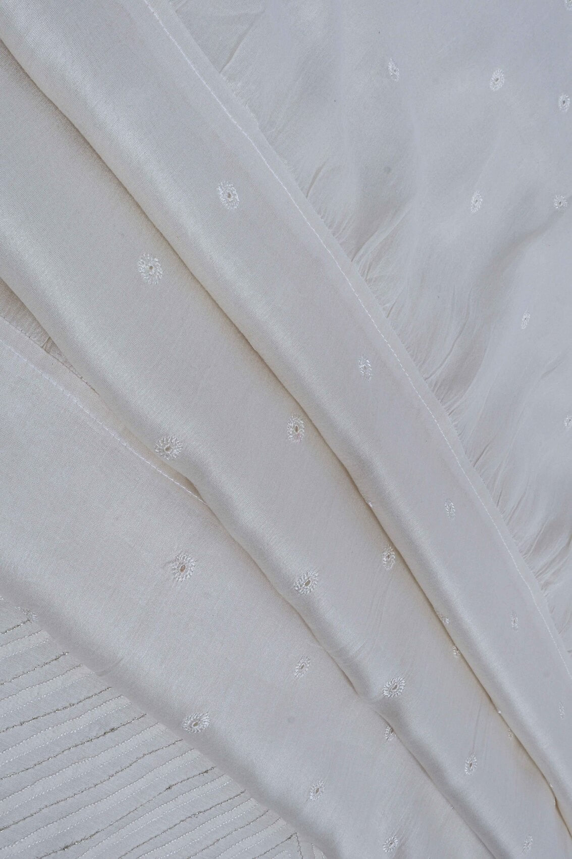 Ada Hand Embroidered White Chanderi Lucknowi Chikankari Unstitched Kurta Dupatta Set With Zari Work A628809