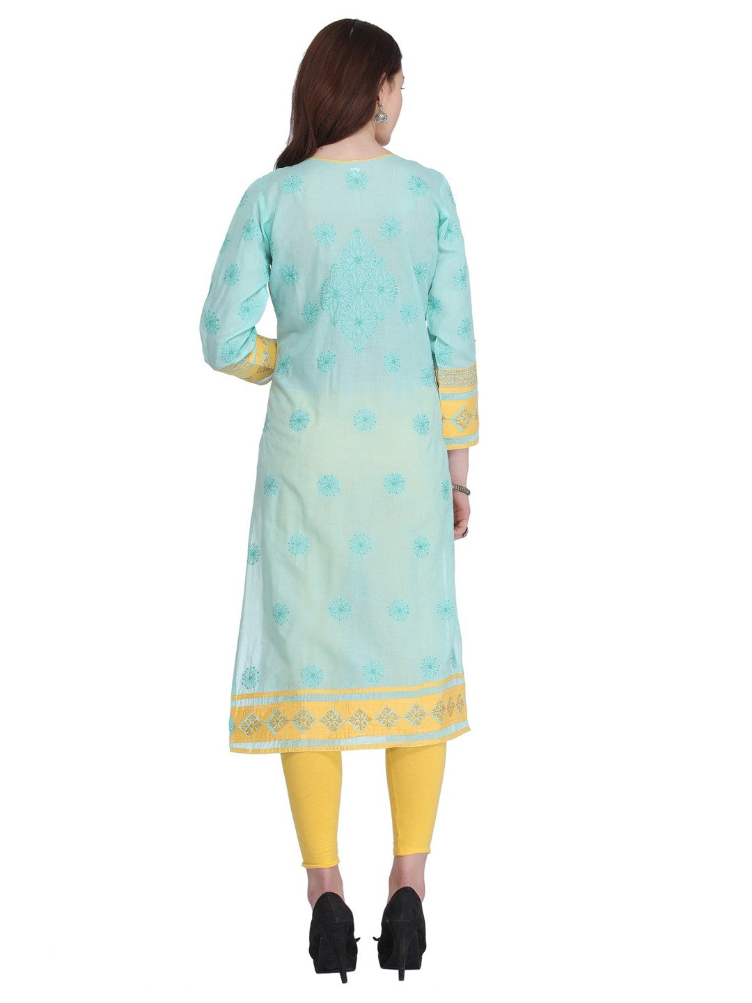 Ada Hand Embroidered Sea Green Cotton Lucknow Chikan Kurta A273424
