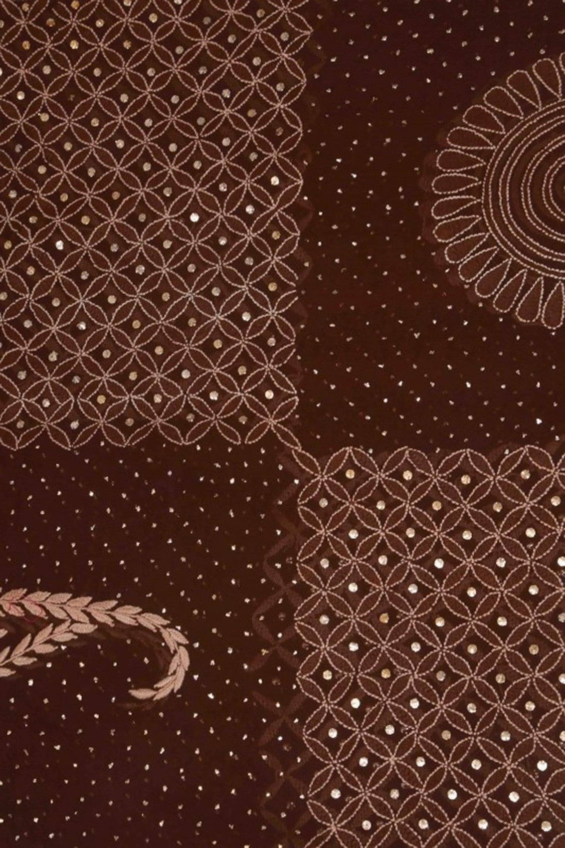 Ada Hand Embroidered Dark Brown Pure Georgette Lucknowi Chikankari Dupatta With Muqaish Work A430703