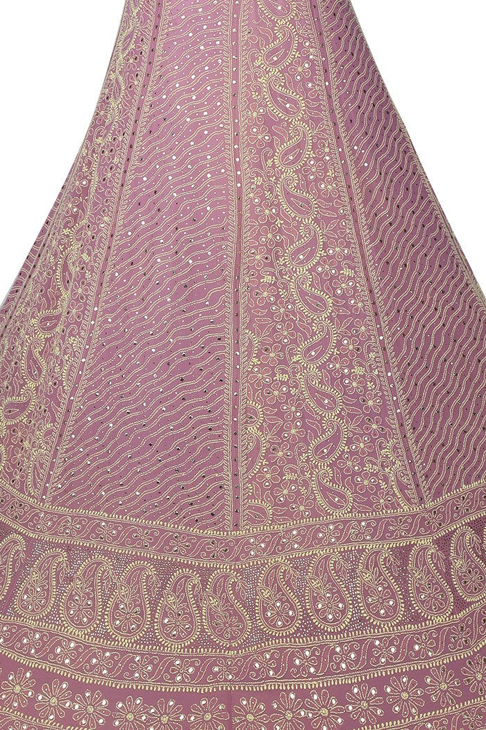 Ada Hand Embroidered Lilac Mauve Shaded Pure Georgette Lucknowi Chikankari Lehenga Set With Muqaish Work A610155