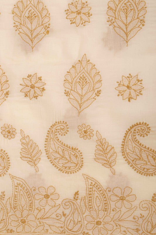 Ada Hand Embroidered Cream Cotton Lucknowi Chikan Unstitched Suit Piece A211139