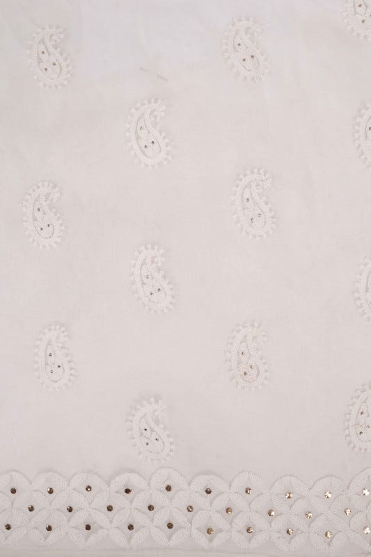 Ada Hand Embroidered White Organza Lucknowi Chikankari Semi-Stitched Anarkali Kurta Dupatta Set With Muqaish Work 01A63789