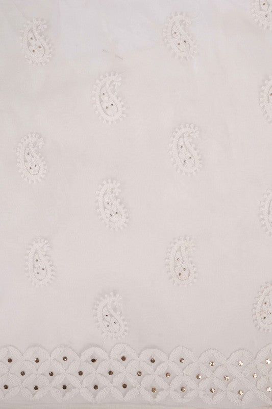 Ada Hand Embroidered White Organza Lucknowi Chikankari Semi-Stitched Anarkali Kurta Dupatta Set With Muqaish Work 01A63789