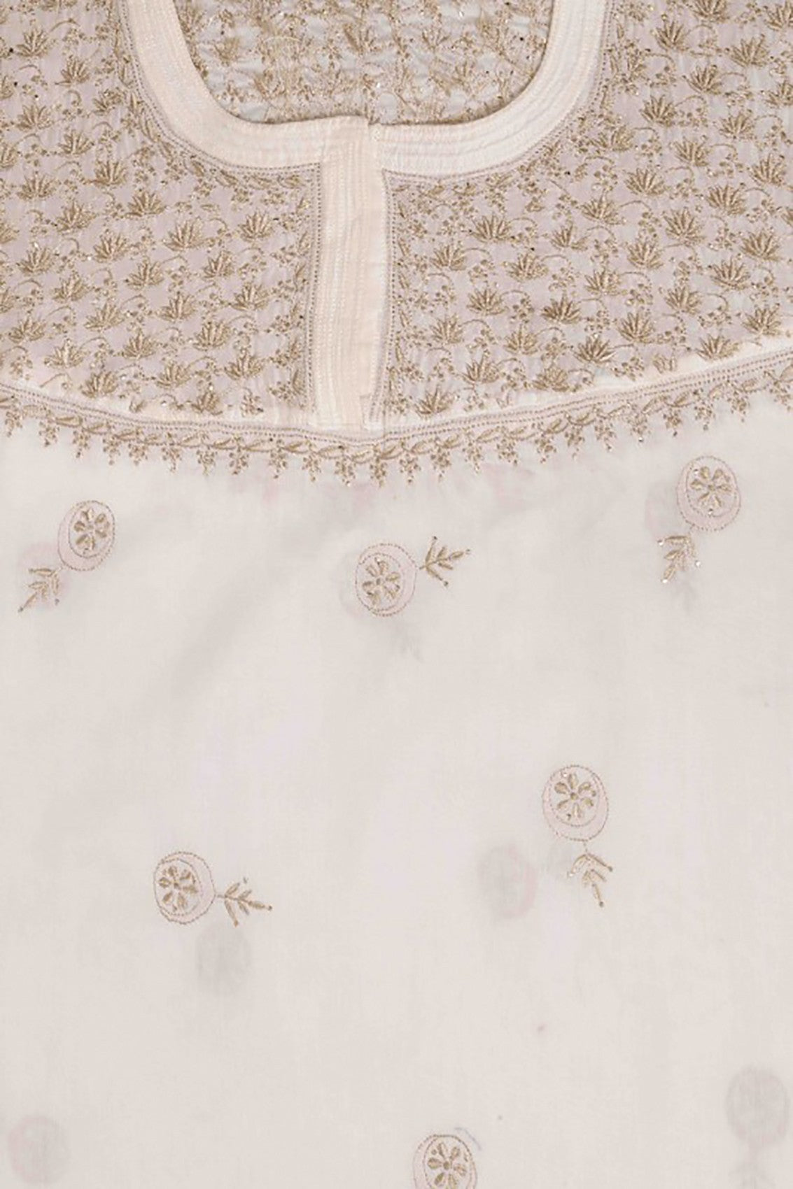 Ada Hand Embroidered Cream Chanderi Lucknowi Chikankari Semi-stitched Kurta Dupatta Set With Muqaish Work A623442