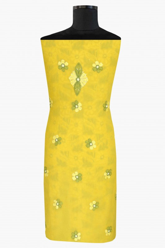 Ada Hand Embroidered Yellow Georgette Lucknowi Chikan Unstitched Kurta Piece A611834